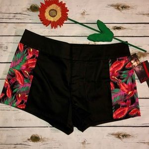 Black with Pretty Floral Side Panels Shorts